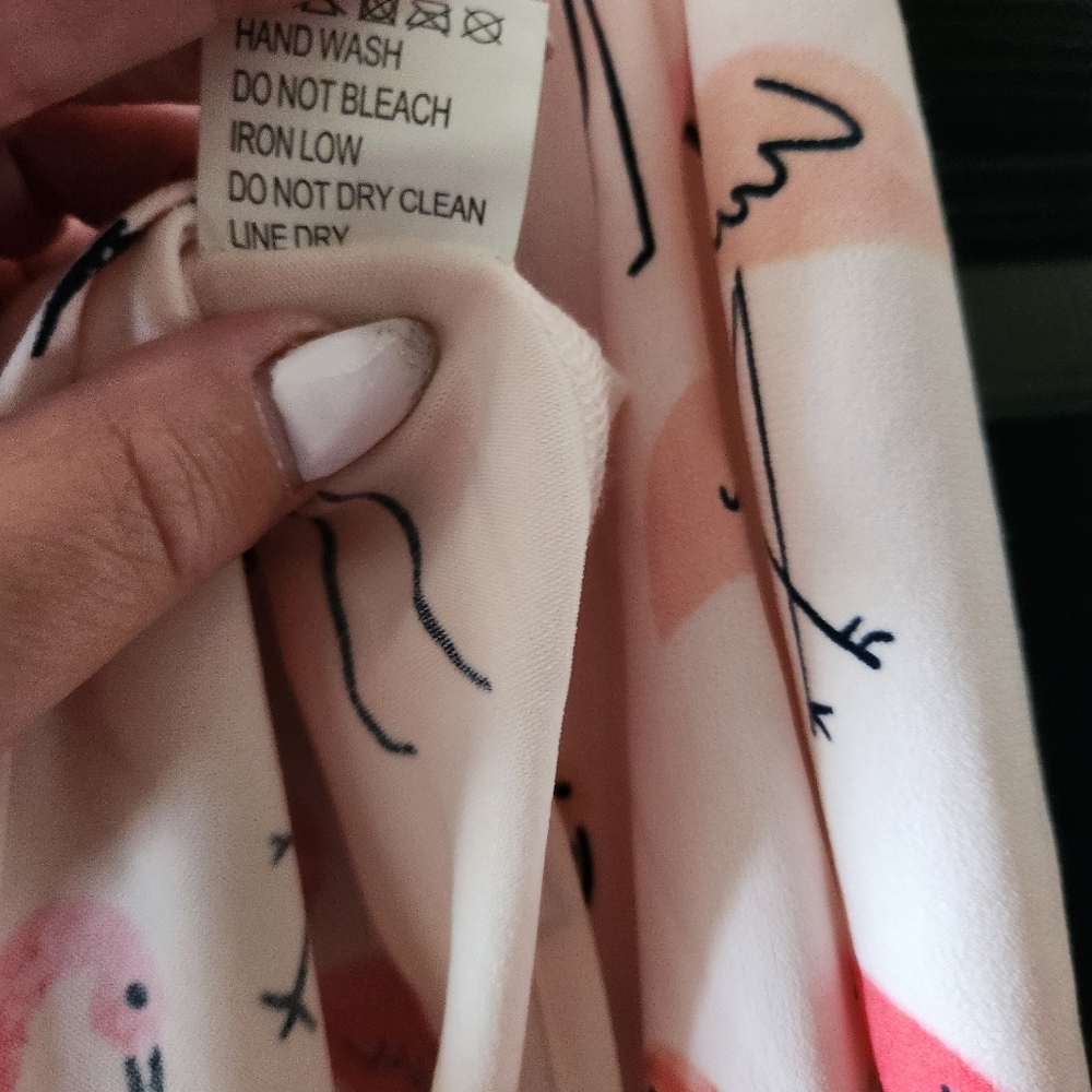 Tickled Teal Flamingo Print Off-the-Shoulder Peasant Top - Blush Pink 3/4 Sleeve - Picture 6 of 9